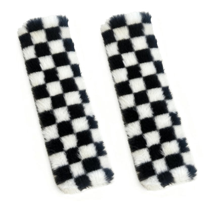 2PCS White Checkered Soft Auto Rubber Seat Belt Cover Seatbelt Shoulder Pad for A More Comfortable Driving,Suitable for Car Interior Accessorie