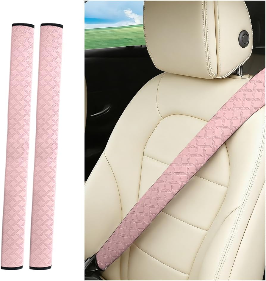 2PCS Car Seat Belt Cover Leather Shoulder Cushion Pad Pink
