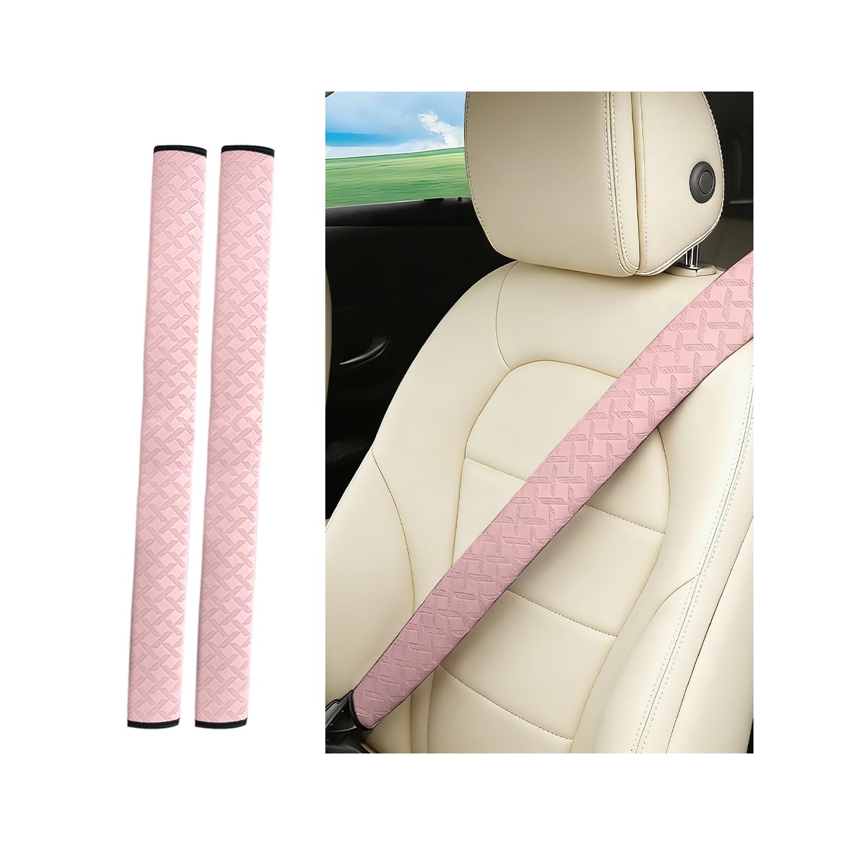 2PCS Car Seat Belt Cover Leather Shoulder Cushion Pad Pink