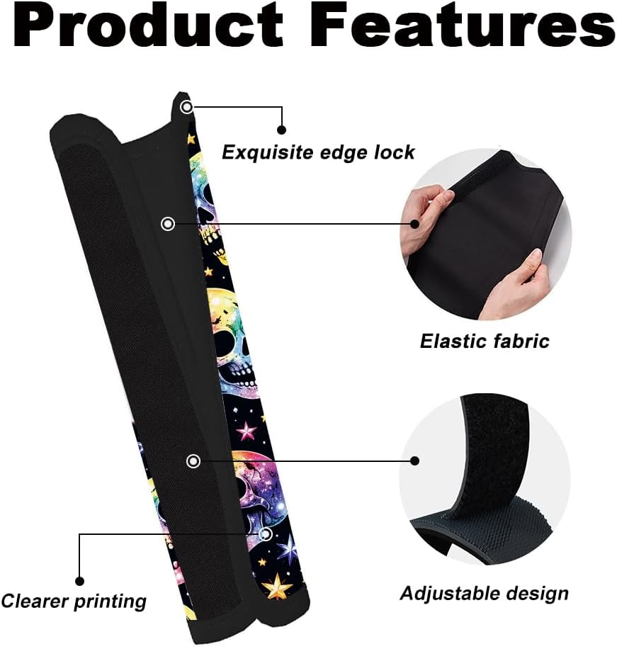 2Pcs Rainbow Skull Soft Auto Seat Belt Cover Pad 11" x 2.4"