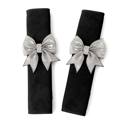 Carwales Bowknot Car Seat Belt Cover Bow Seatbelt Cushion for Shoulder, Seat Strap Pads for Women Girls Rhinestone Bling Accessories Bow Interior Auto 2 Pack Black