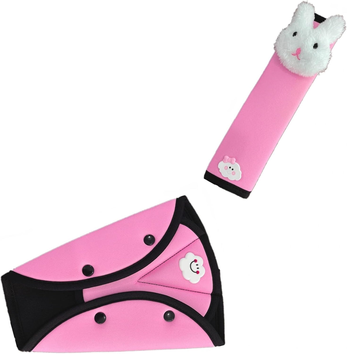 Seat Belt Cover for Kids Adults, Shoulder & Belly Comfort Pad for Boys Girls, Soft Breathable Hypoallergenic, Plush 3D Rabbit, Pink
