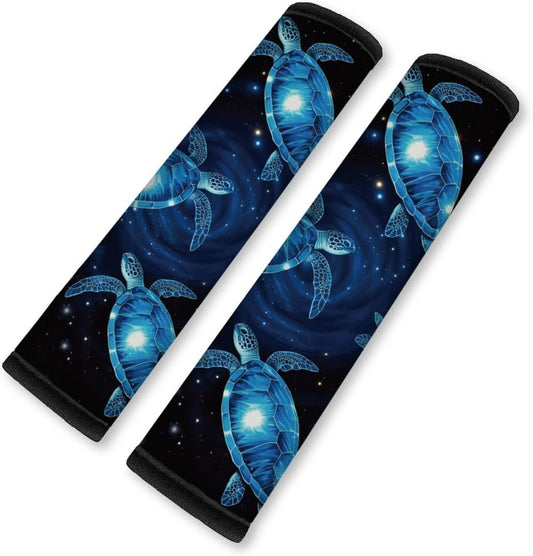 2Pcs Soft Auto Seat Belt Cover Pad Neon Galaxy Sea Turtle Print Colorful Car Seatbelt Shoulder Cushion for Comfortable Driving, Compatible with All Cars' Seatbelt and Backpack Straps