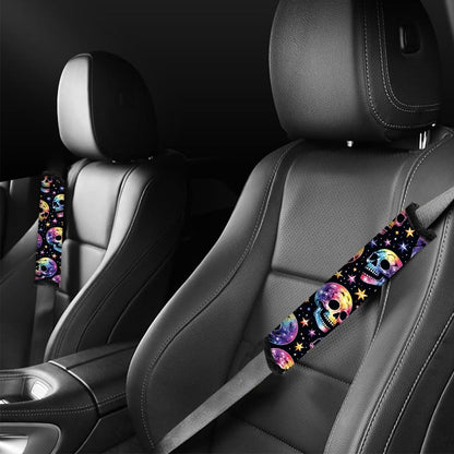 2Pcs Rainbow Skull Soft Auto Seat Belt Cover Pad 11" x 2.4"