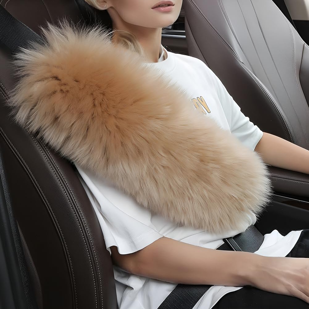 13.4inch 2 Pack Fluffy Sheepskin Seat Belt Cover Pads | Seatbelt Cushions