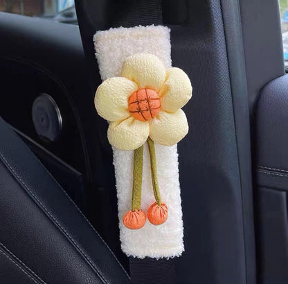 BNTR Car Seat Belt Cover 2 PCS Stocking Stuffers Cute Creative Flower Safety Seatbelt Shoulder Pad Auto Accessory Neck Cushion Protector Seatbelt Shoulder Protector Nice Gift (2-Pack Brown Flower)