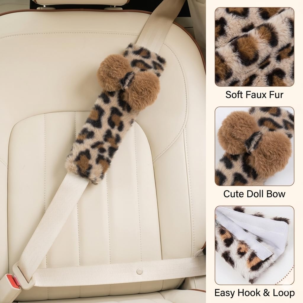 Leopard Print Seat Belt Cover Pad 2 PCS Cute Shoulder Pads