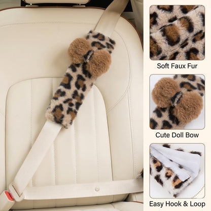 Leopard Print Seat Belt Cover Pad 2 PCS Cute Shoulder Pads
