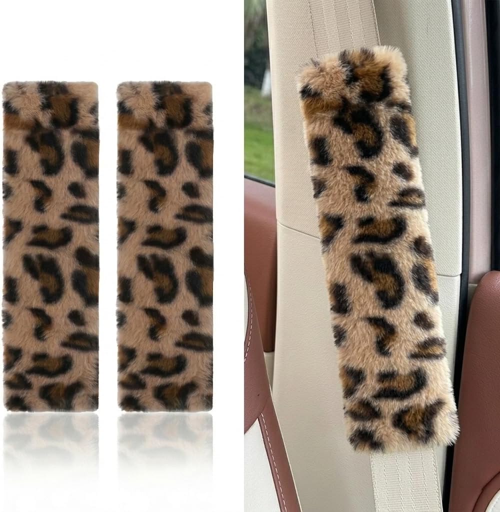 Leopard Print Seat Belt Cover Pad 2 PCS Cute Shoulder Pads