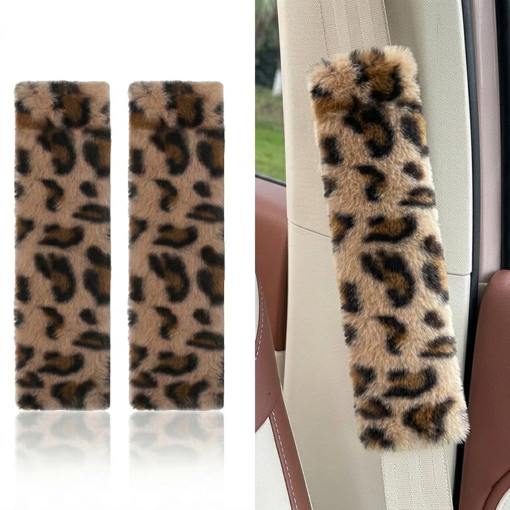 Leopard Print Seat Belt Cover Pad 2 PCS Cute Shoulder Pads