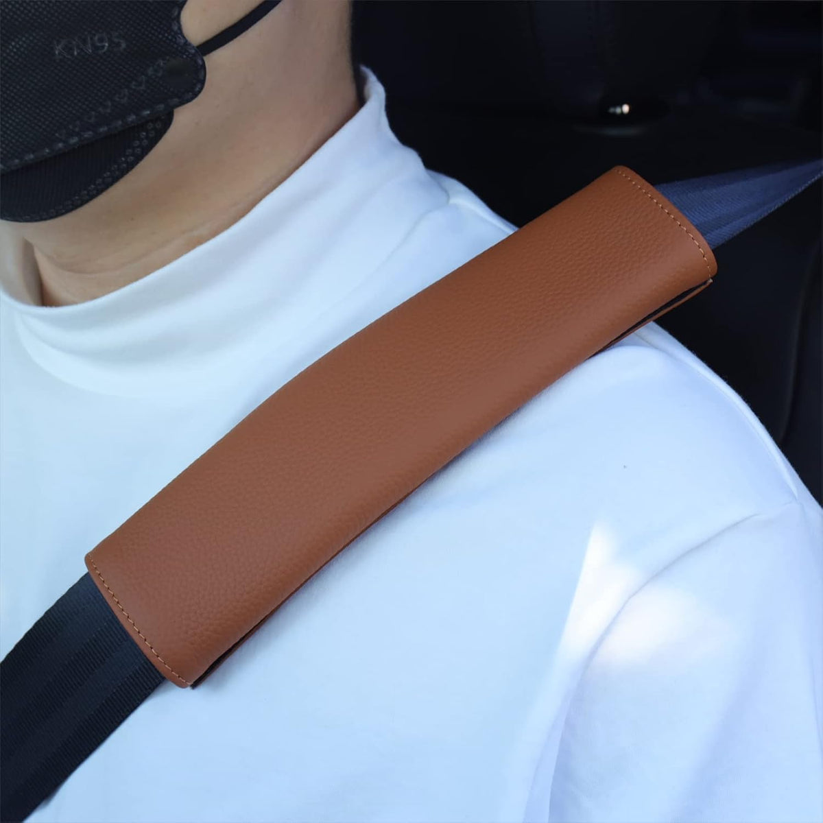Car Seat Belt Covers for Adults Soft Leather Safety Seatbelt Shoulder Pad Neck Cushion Protector Comfortable Driving Car Accessories Truck SUV Airplane Backpack (SC01Brown-9in-2Pack)