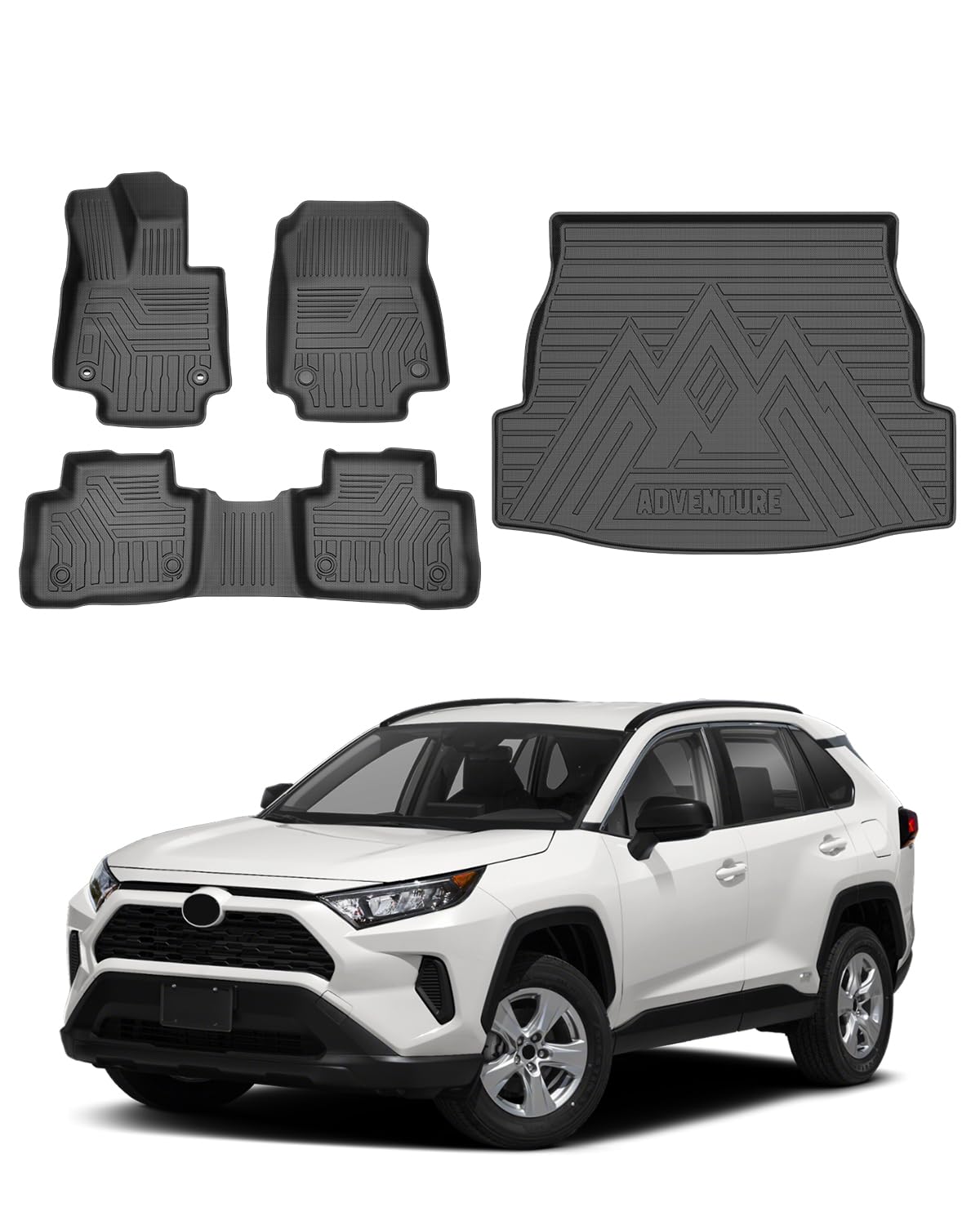 Powerty Floor Mats for 2019-2024 2025 Toyota RAV4 Accessories All Weather Floor Liner 3D TPO 1st & 2nd Row Floor Mat Heavy-Duty Floor Liners(FIT All Models)