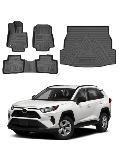 Powerty Floor Mats for 2019-2024 2025 Toyota RAV4 Accessories All Weather Floor Liner 3D TPO 1st & 2nd Row Floor Mat Heavy-Duty Floor Liners(FIT All Models)