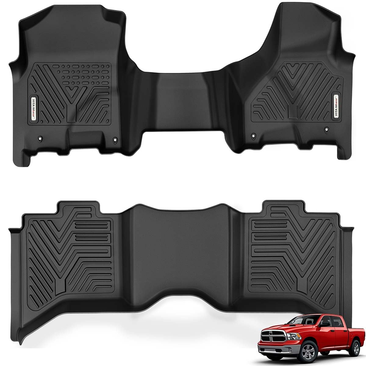 YITAMOTOR Floor Mats Fit for 2013-2018 Dodge Ram 1500/2500/3500 Crew Cab, 2019-2024 Ram 1500 Classic Crew Cab 1st & 2nd Row All Weather Heavy Duty Floor Liners Black