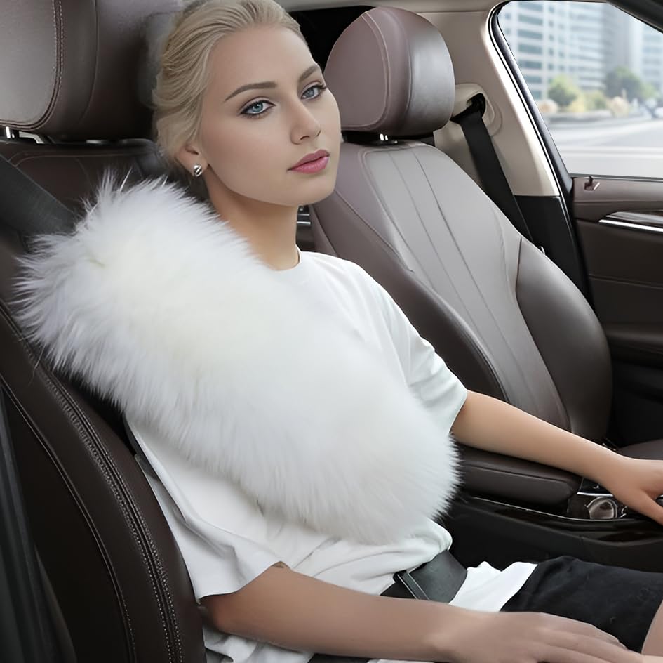 13.4inch 2 Pack Fluffy Sheepskin Seat Belt Cover Pads | Seatbelt Cushions