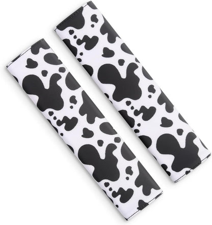 2 PCS Seat Belt Cover Pad, Soft and Cute Seat Belt Protector, Universal Car Accessories and Interior Décor (Cow Print)