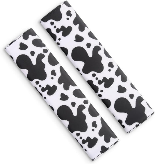 2 PCS Seat Belt Cover Pad, Soft and Cute Seat Belt Protector, Universal Car Accessories and Interior Décor (Cow Print)