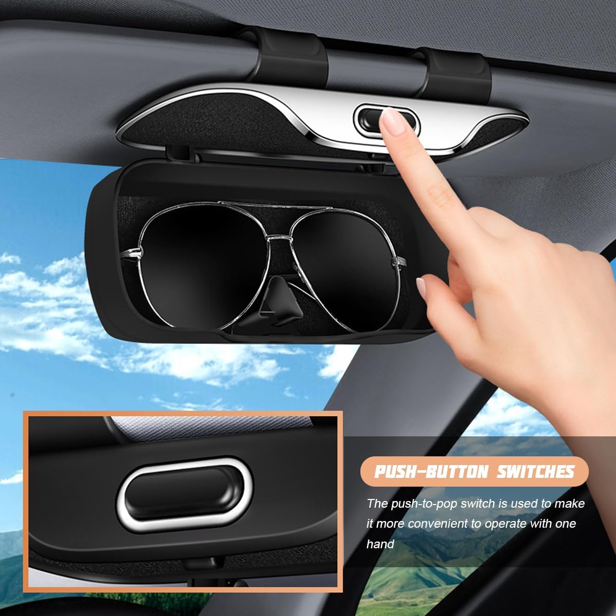 Zipelo 7.09 x 2.56 Inch Car Sun Visor Sunglasses Case, Black