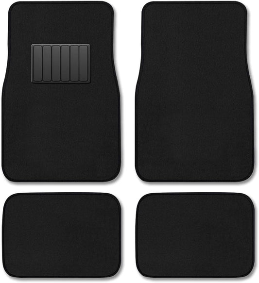 CarsCover Premium Vehicle Mats 4-Piece with Vinyl Heel Pad, Black Carpet