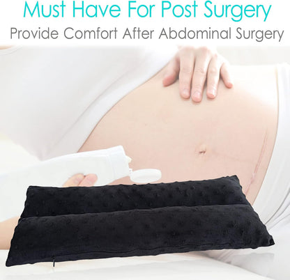 Hysterectomy Pillow Abdominal Surgery Seatbelt Pillows with Pocket Myomectomy Comfort Cushion for Belly Incision Tummy Tuck C-Section Recovery Gifts Women Patients (Minky Black)
