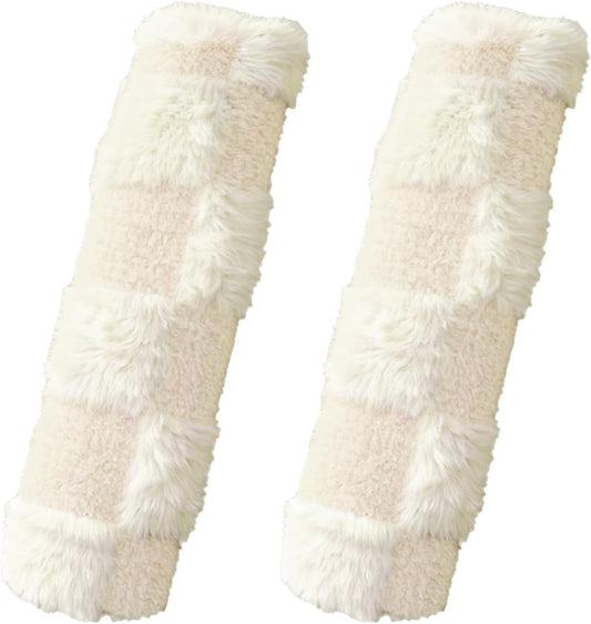 2PCS White Checkered Soft Auto Rubber Seat Belt Cover Seatbelt Shoulder Pad for A More Comfortable Driving,Suitable for Car Interior Accessorie