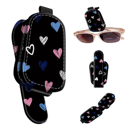 Sunglasses Holder for Car Visor, PU Leather Glasses Clip Organizer, Cute Magnetic Eyeglass Holder for Vehicle Sun Visor, Car Interior Accessory for Women & Men, Paw Hearts