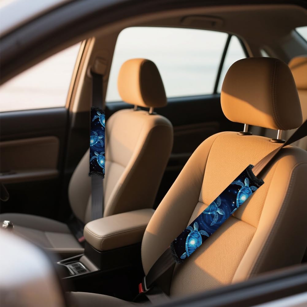2Pcs Soft Auto Seat Belt Cover Pad Neon Galaxy Sea Turtle Print Colorful Car Seatbelt Shoulder Cushion for Comfortable Driving, Compatible with All Cars' Seatbelt and Backpack Straps