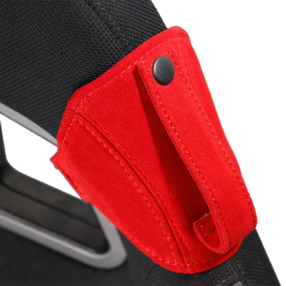 1X Racing Bucket Seat Belt Guide Seatbelt Holder Protector,Suede Leather (Black Leather/Black Stitching)