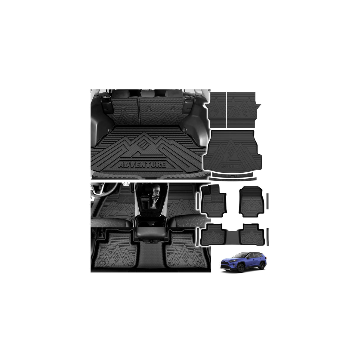 Powerty Floor Mats for 2019-2024 2025 Toyota RAV4 Accessories All Weather Floor Liner 3D TPO 1st & 2nd Row Floor Mat Heavy-Duty Floor Liners(FIT All Models)