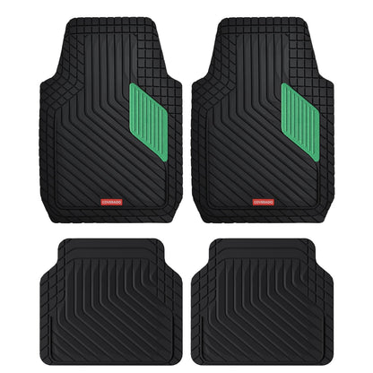 Coverado Heavy-Duty PVC Car Floor Mats Full Set – Black Metallic Heel Pad, All-Weather Protection for Front & Rear, Non-Slip Backing, Easy-to-Clean Liners, 4 Pcs
