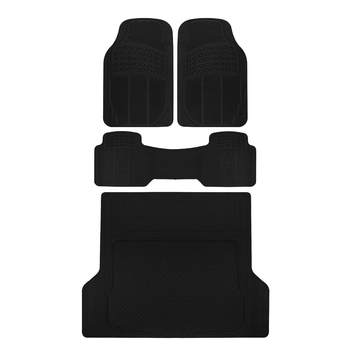 BDK Floor Mats, 4-Piece All-Weather Car Mat with Universal Fit Design, Durable Rubber Car Floor Mats with Capture Ridges, Waterproof for Cars Trucks SUV (Black)