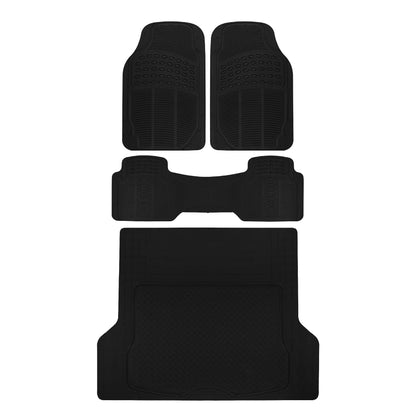 BDK Floor Mats, 4-Piece All-Weather Car Mat with Universal Fit Design, Durable Rubber Car Floor Mats with Capture Ridges, Waterproof for Cars Trucks SUV (Black)