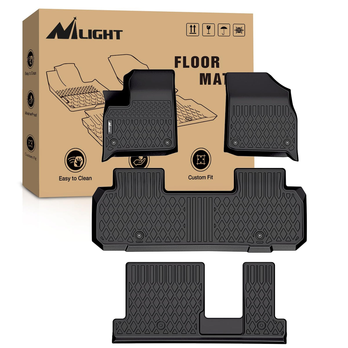 Nilight TPE Floor Mats for Chevy Silverado GMC Sierra Extended Cab