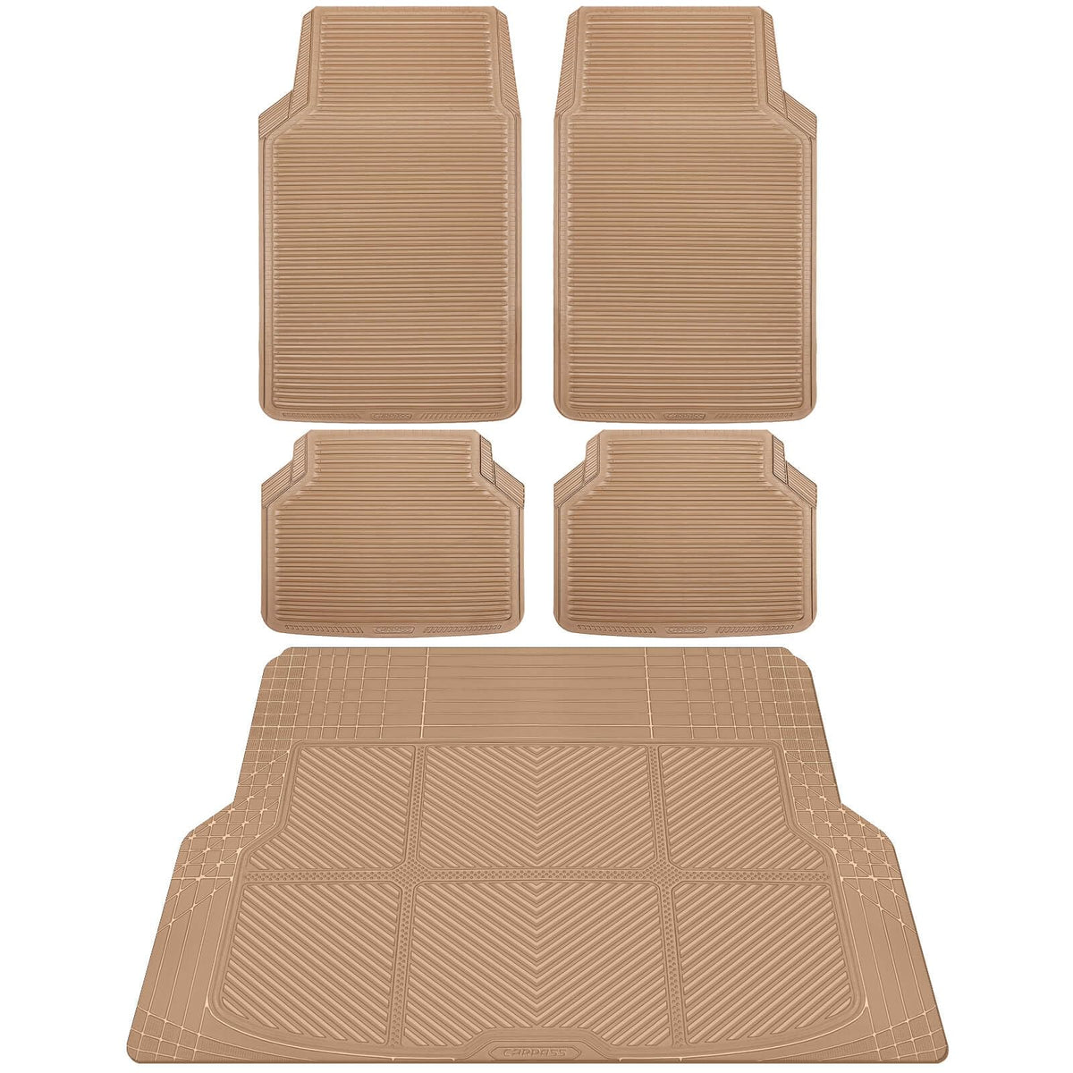 CAR PASS Rubber Floor Mats, All Weather Full Set 4-Piece, Waterproof Automotive Mats Trim to Fit Most Cars Sedans SUVs Vans, Heavy Duty Anti-Slip Easy Clean, All Black