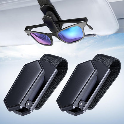 Veharvim One-Handed-Operation Sunglasses Holder for Car, Visor Sunglass Holder Clip, Car Accessories Interior, Universal Fit Silicone Padded Visor Sunglass Holder Car, Unmatched Durability (2 Pack)