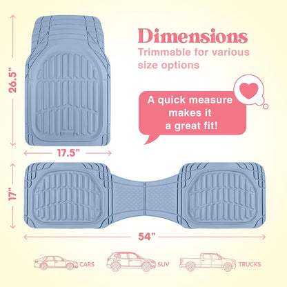 Carbella FlexTough LITE Rubber Car Mats Full Set - All Weather Floor Mats for Trucks, Cars & SUVs - Automotive Waterproof Blue Car Floor Mats for Cars Interior Accessories Universal Trim-to-Fit
