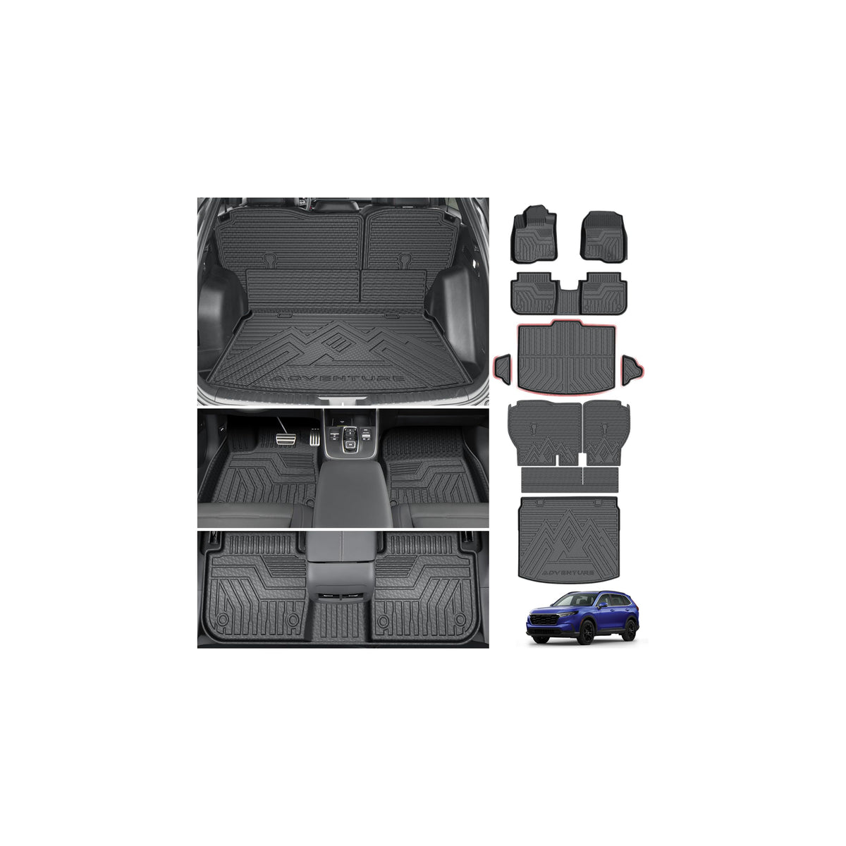 Powerty Floor Mats for 2019-2024 2025 Toyota RAV4 Accessories All Weather Floor Liner 3D TPO 1st & 2nd Row Floor Mat Heavy-Duty Floor Liners(FIT All Models)