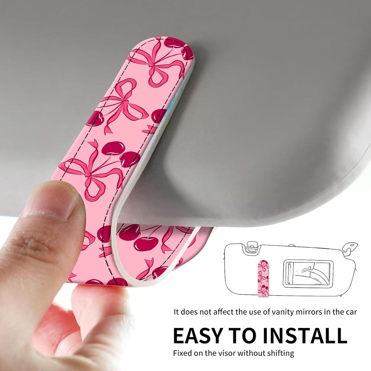 Leather Magnetic Sunglass Holder for Car Sun Visor, Cute Eyeglass Ticket Card Hanger Clip, Universal Auto Interior Accessories for SUV Pickup Truck Pink Bow
