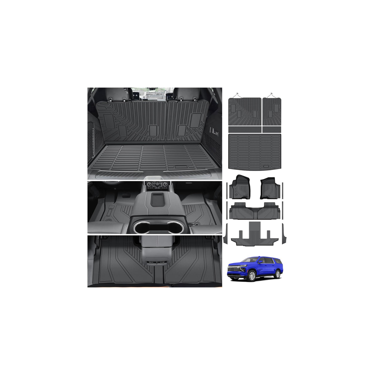 Powerty Floor Mats for 2019-2024 2025 Toyota RAV4 Accessories All Weather Floor Liner 3D TPO 1st & 2nd Row Floor Mat Heavy-Duty Floor Liners(FIT All Models)