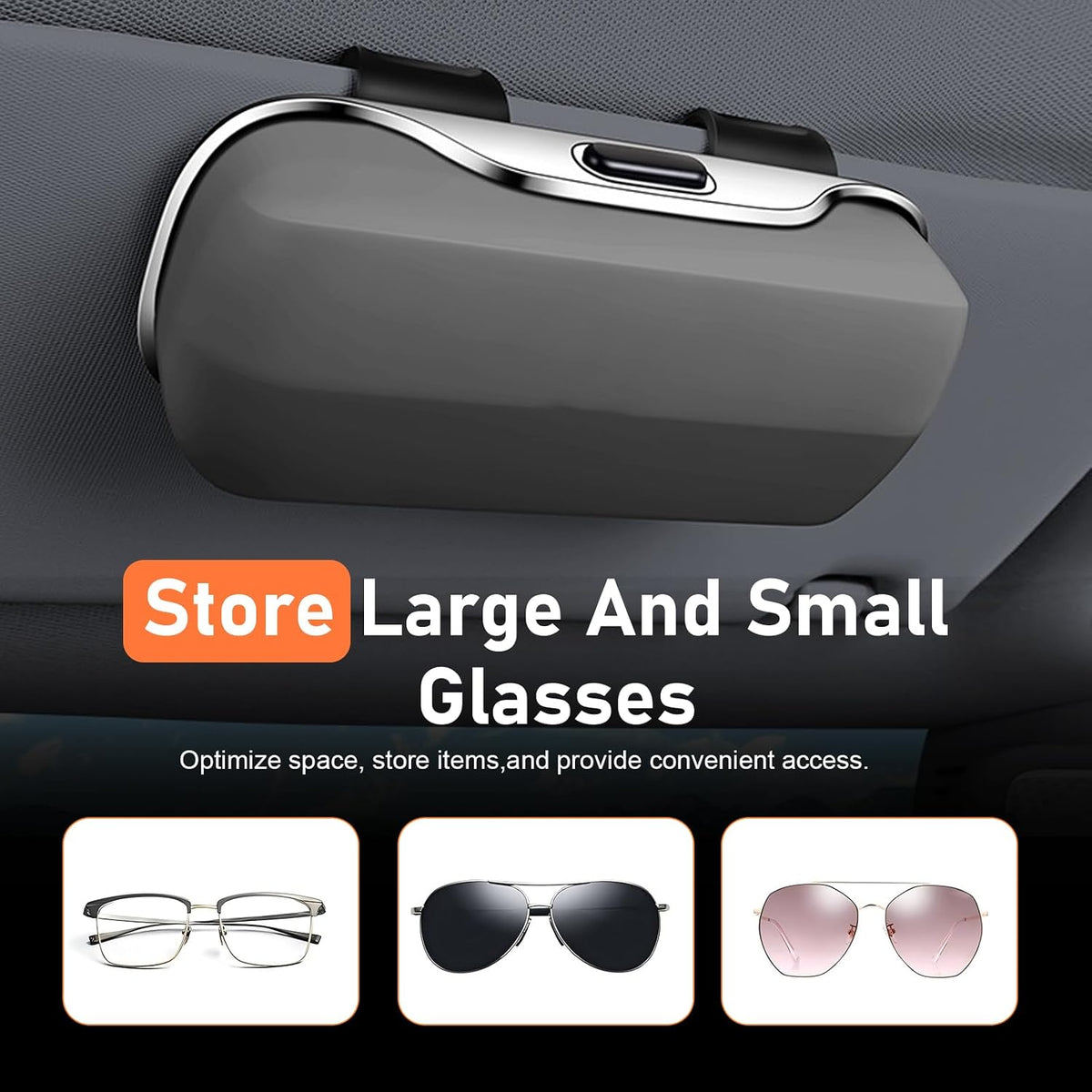 Car Visor Sunglass Holder, ABS Anti-scratch Eyeglasses Protection Case, Multi-function One-press Open Storage Box, Sun Visor Organizer Accessory for Most SUVs Sedans Trucks (Gray)