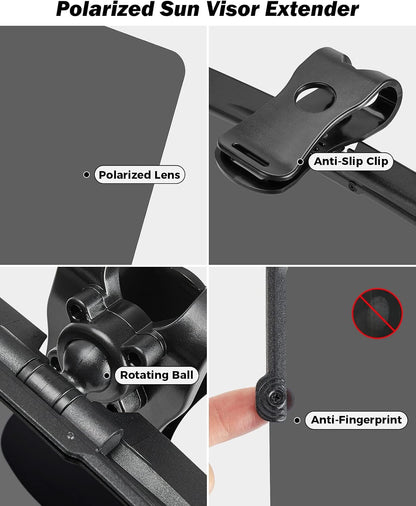 JOYTUTUS Sun Visor Extender for Compact SUVs and Sedans, Universal Anti-Glare Polarized Sun Visor Easy to Install, UV400 Visor Extension Protect from Glare/UV Ray/Stray Light, Safe Driving for Car