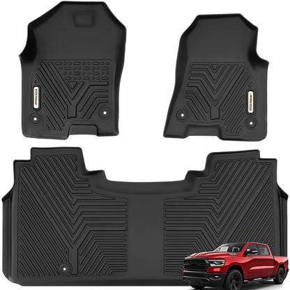 YITAMOTOR Floor Mats Fit for 2013-2018 Dodge Ram 1500/2500/3500 Crew Cab, 2019-2024 Ram 1500 Classic Crew Cab 1st & 2nd Row All Weather Heavy Duty Floor Liners Black