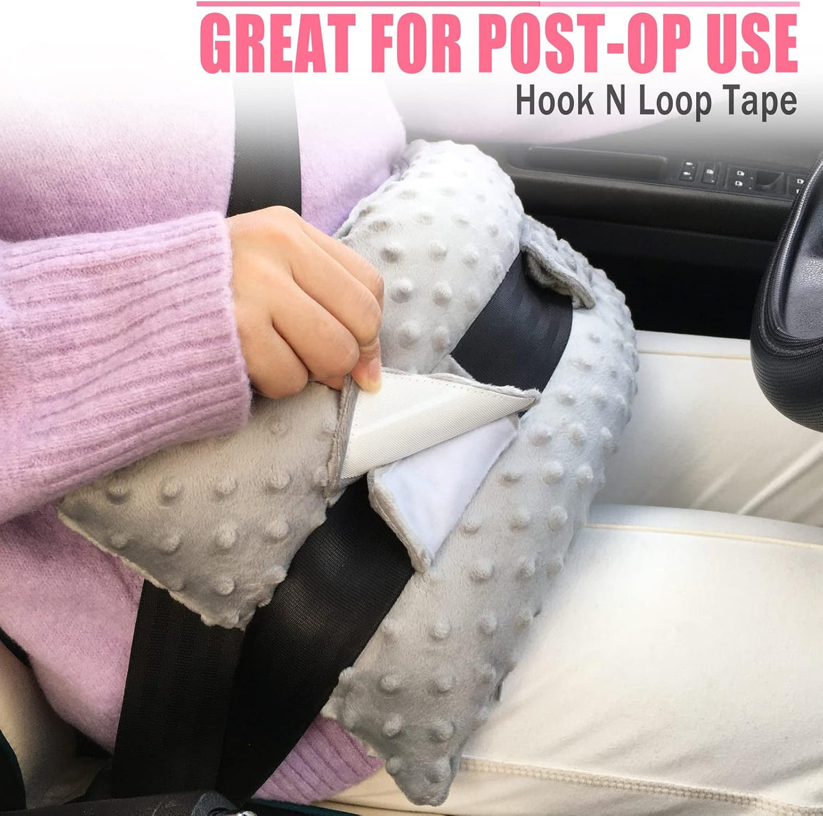 Hysterectomy Seatbelt Pillow Post Abdominal Surgery Myomectomy Pillows with Pocket for Ice/Hot Packs Breast Reduction Belly Incision Tummy Tuck C-Section Recovery Patients Gifts Minky Dot Light Gray