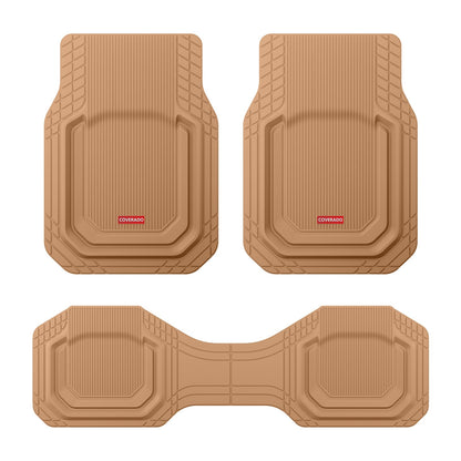 Coverado Heavy-Duty PVC Car Floor Mats Full Set – Black Metallic Heel Pad, All-Weather Protection for Front & Rear, Non-Slip Backing, Easy-to-Clean Liners, 4 Pcs