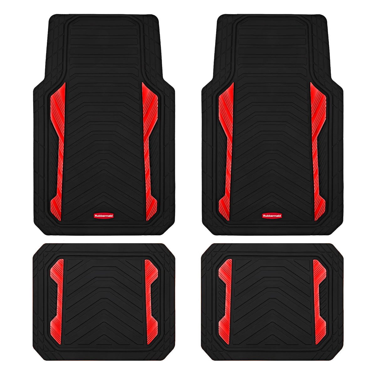 Rubbermaid Car Floor Mat, Heavy Duty All-Weather Car Mats Full Set with Dual-Tone Pink Aluminum Inserts – Universal Fit, Anti-Slip Backing, Trim-to-Fit for Most SUV, Sedan, Van