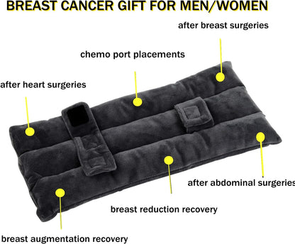 Seat Belt Pillow for Mastectomy Post-Surgery, Heart Surgery Recovery Support Cushion for Chest Chemo Port Pacemaker Bypass Hysterectomy Recovery Pillow (Black)