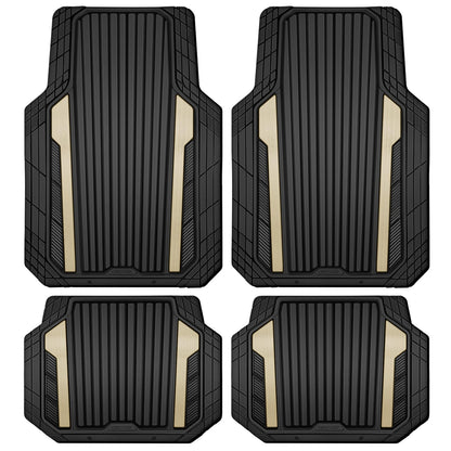 CAR PASS Heavy Duty Rubber Car Mats Metallic, Aluminum Film All Weather Floor Mats Waterproof Universal Trim to Fit Automotive SUV Sedan Van 4 Piece Anodized Deep Dish Two-Tone Sporty Black Red Chrome