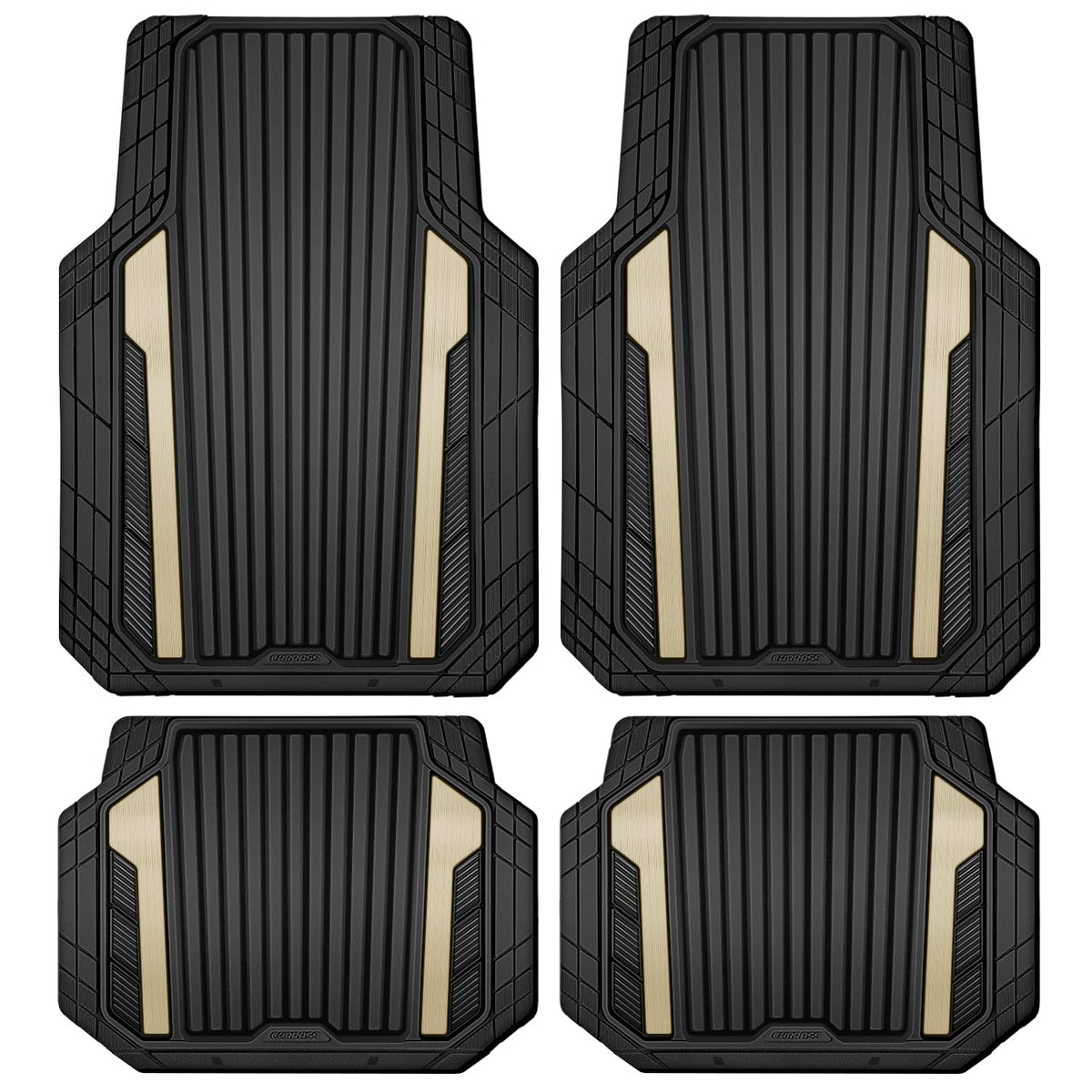 CAR PASS Heavy Duty Rubber Car Mats Metallic,Aluminum Film All Weather Floor Mats Waterproof Universal Trim to Fit Automotive SUV Sedan Van 4 Piece Anodized Deep Dish Two-Tone Sporty Black Blue Chrome