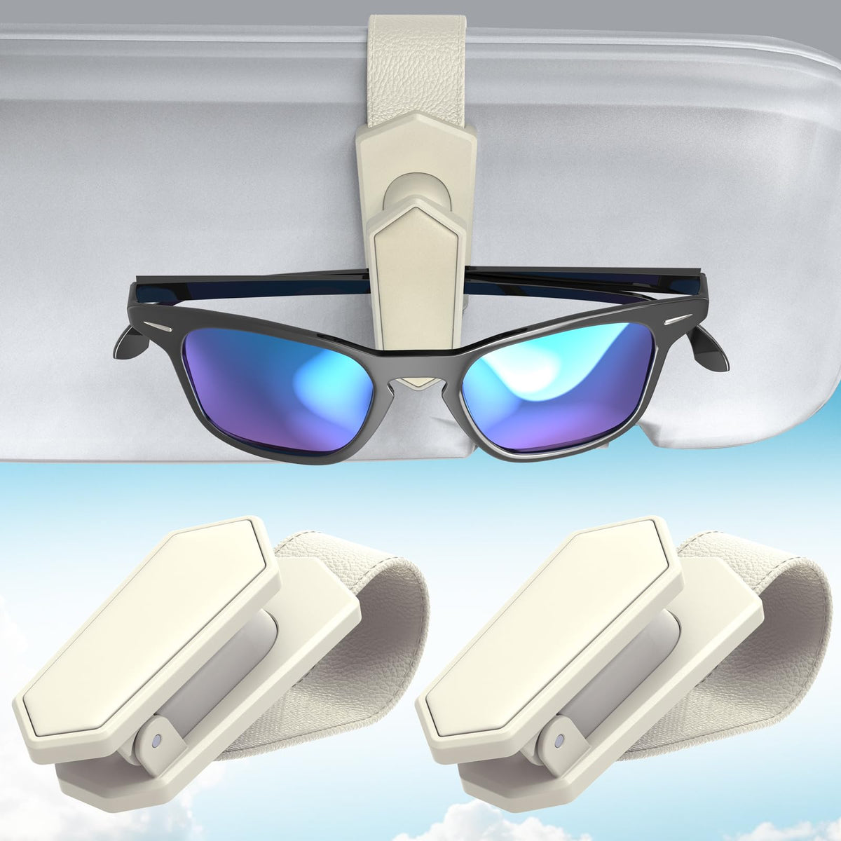 Veharvim Sunglass Holder for Car (One-Handed-Operation, Gentle & Secure Hold, Silicone Padded, Universal Fit, Metal Clip) Visor Sunglass Holder Clip,Visor Sunglass for Car (Black, 2 Pack)