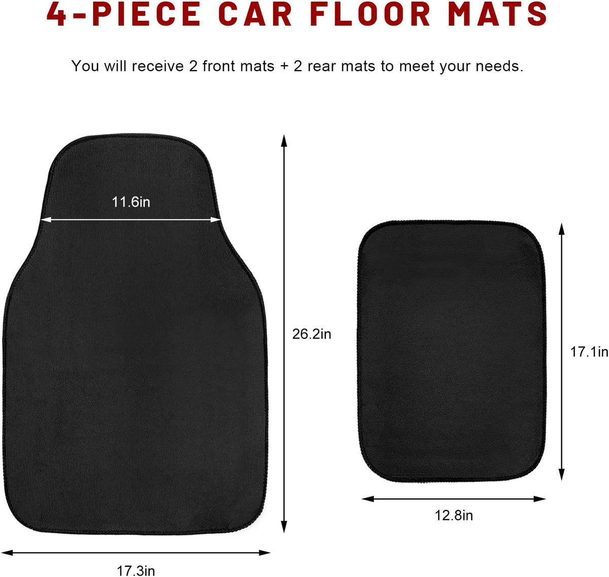 4 PCS Car Floor Mats, Anti-Slip Automotive Front & Rear Carpet Stylish Protective Mat, Waterproof Rug Floor Mats Universal Interior Accessories for Cars Trucks SUVs (Black)
